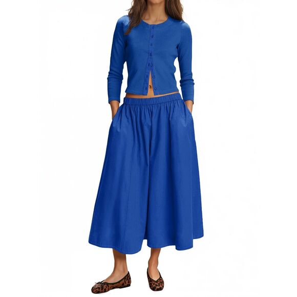 2 Piece Knit Cardigan Elastic Waist Midi Skirt, SMALL, 5K-143SET003 - Picture 1 of 2
